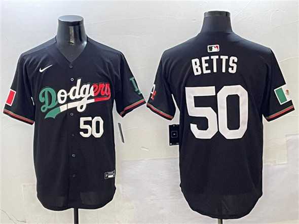 Mens Los Angeles Dodgers #50 Mookie Betts Black Mexico Flag Limited Stitched Jersey